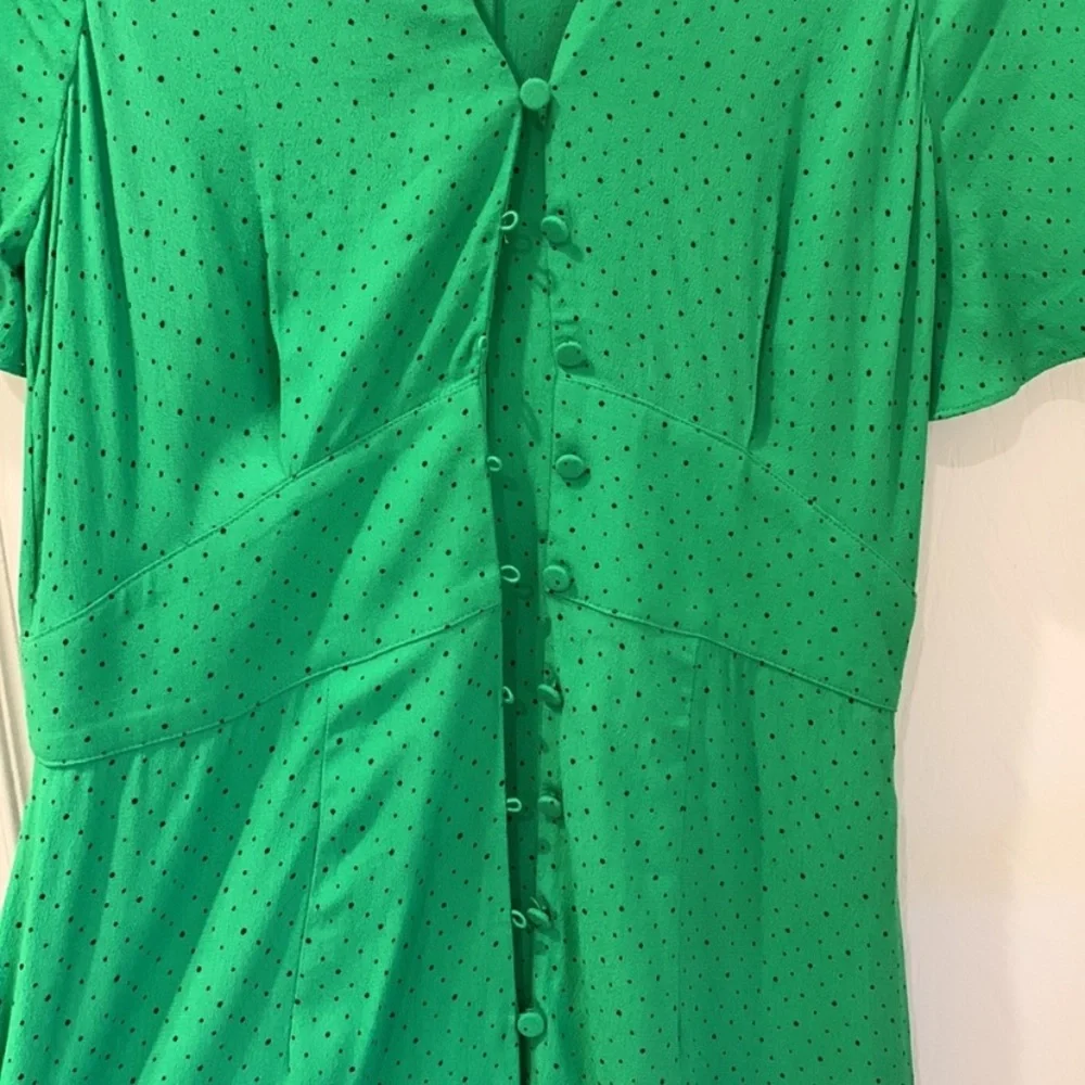 Whistles Kelly Green Micro Spot Polka Dot Modest Midi Dress Size 2 - Picture 10 of 12